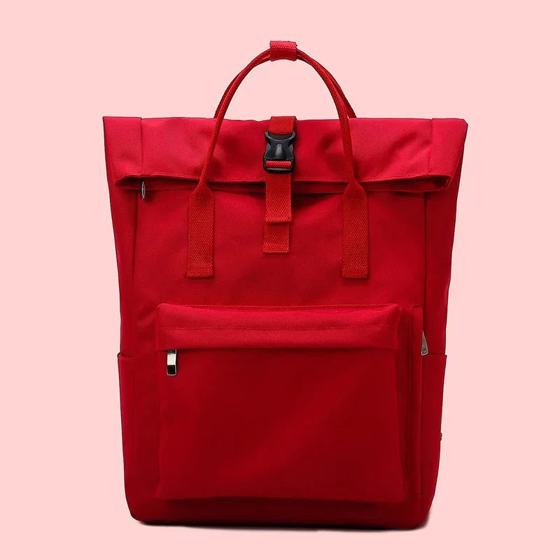 Sac à dos femme en toile à rabat, compartiment ordinateur, rouge