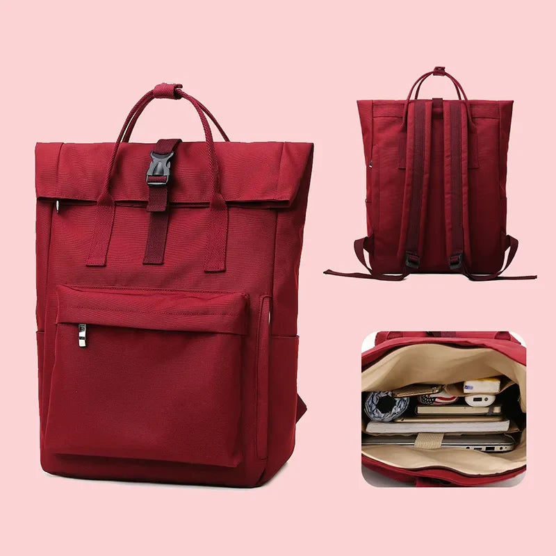 Sac à dos femme en toile à rabat, compartiment ordinateur