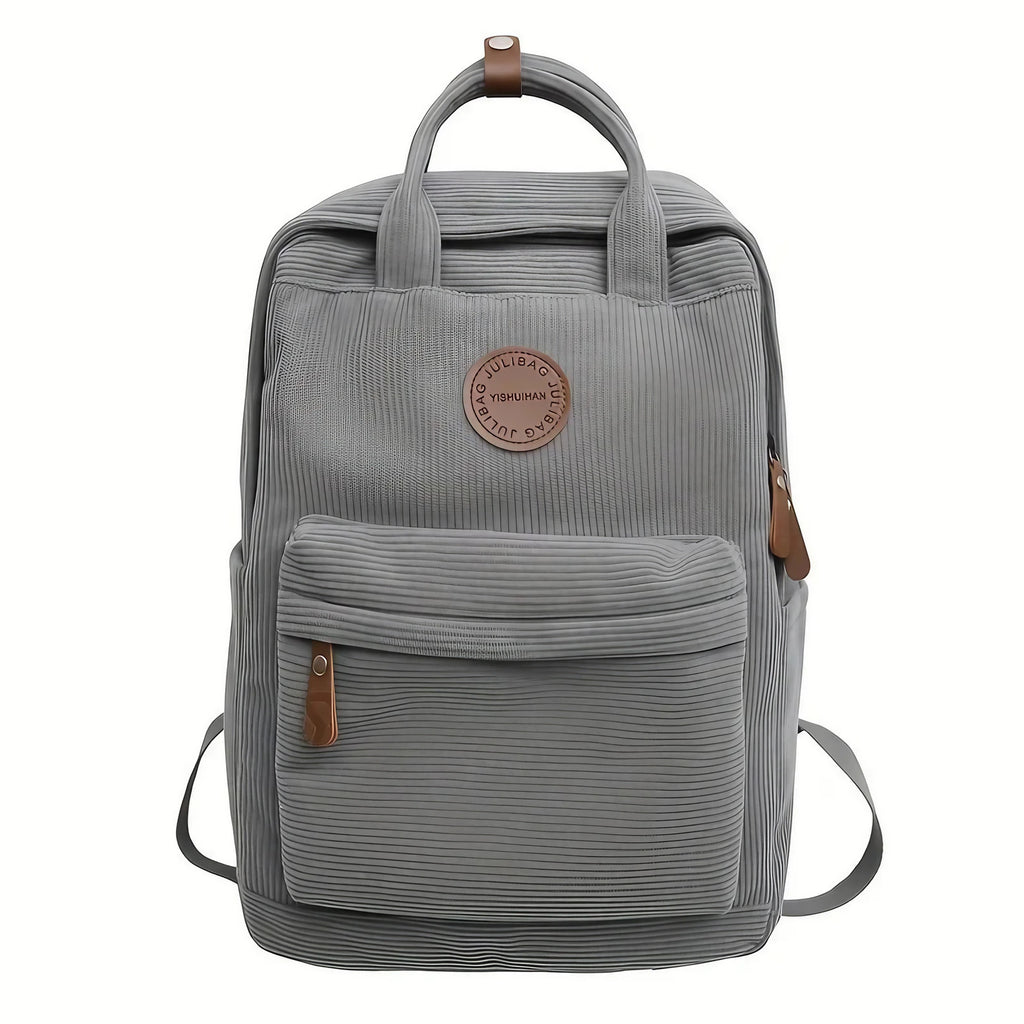 Sac à dos femme en velours côtelé, ordinateur 13 pouces, gris