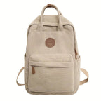 Sac à dos femme en velours côtelé, ordinateur 13 pouces, beige