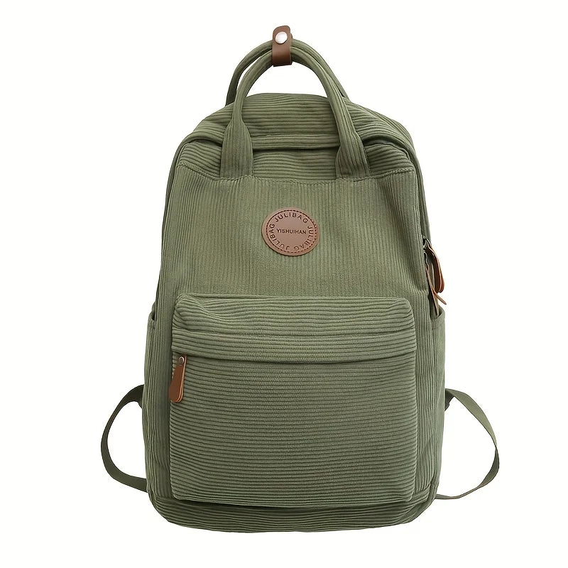 Sac à dos femme en velours côtelé, ordinateur 13 pouces, vert