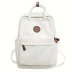 Sac à dos femme en velours côtelé, ordinateur 13 pouces, blanc