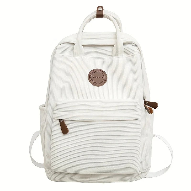 Sac à dos femme en velours côtelé, ordinateur 13 pouces, blanc