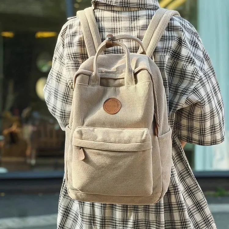 Sac à dos femme en velours côtelé, ordinateur 13 pouces