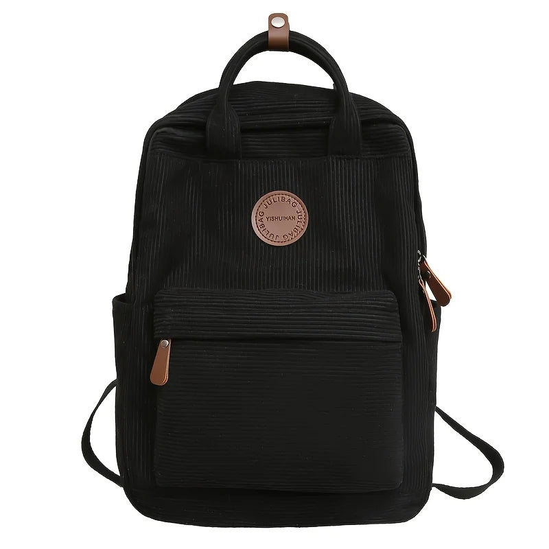 Sac à dos femme en velours côtelé, ordinateur 13 pouces, noir