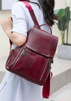 Sac à dos antivol femme à fermetures cachées, porté dos ou main, rouge foncé