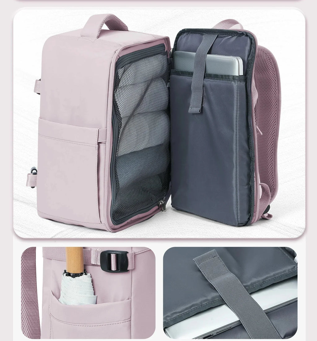 Sac à dos de voyage femme en nylon, ouverture à 180°