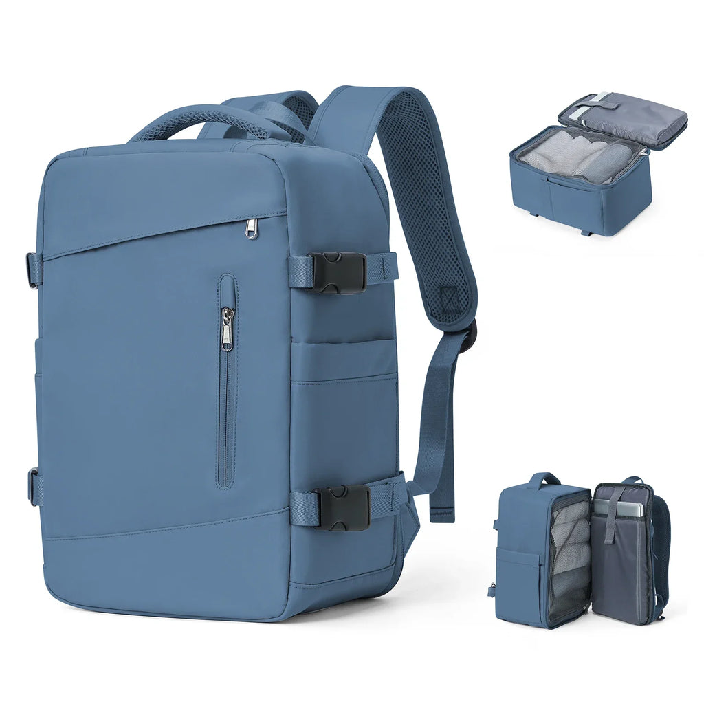 Sac à dos de voyage femme en nylon, ouverture à 180°, bleu