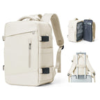 Sac à dos de voyage femme en nylon, ouverture à 180°, beige