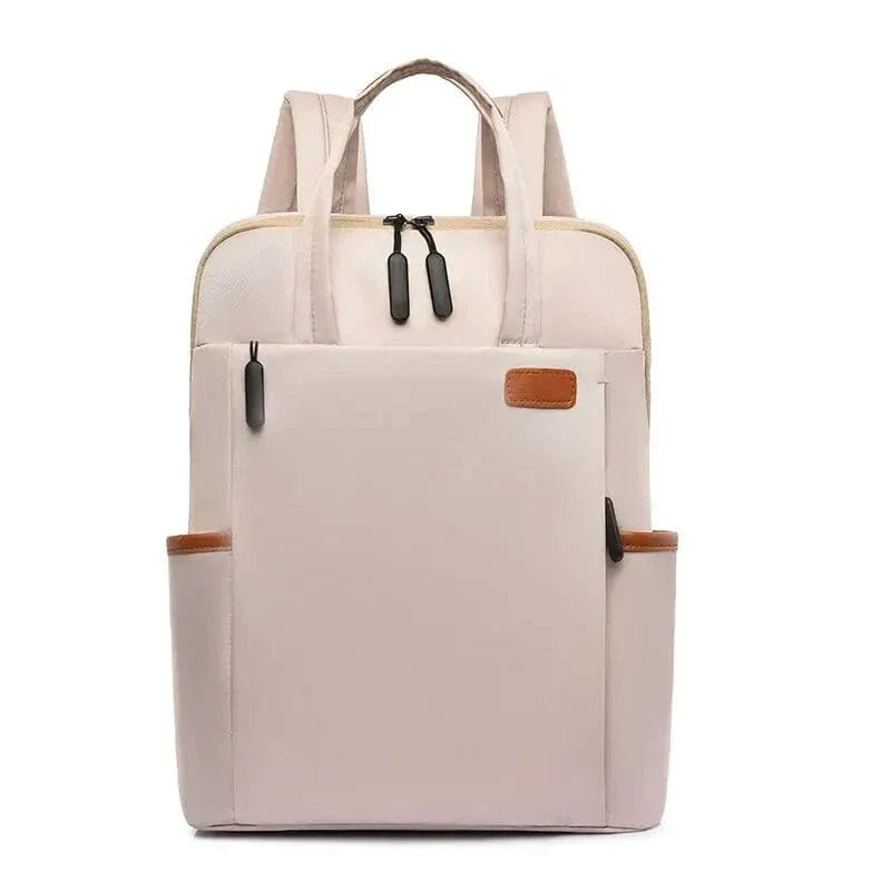 Sac à dos femme en nylon Oxford, ordinateur 14 pouces, beige