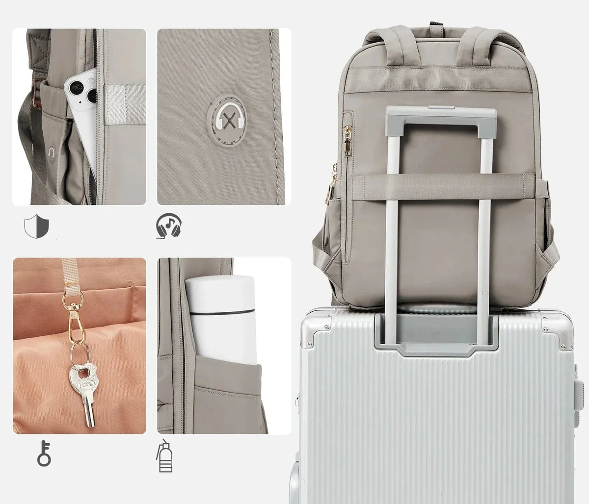 Sac à dos ordinateur femme 14 pouces en nylon Oxford, six coloris