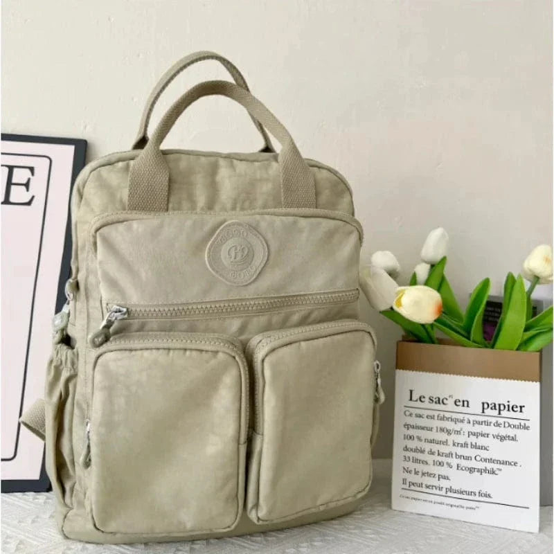 Sac à dos femme collège en nylon Oxford, 14 pouces, sept coloris, beige