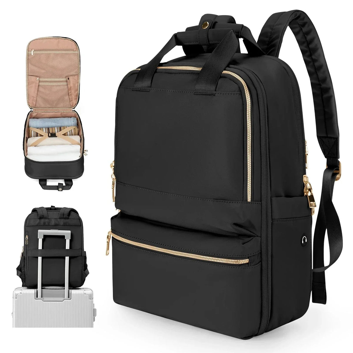 Sac à dos femme en nylon Oxford, ordinateur 15 pouces, noir