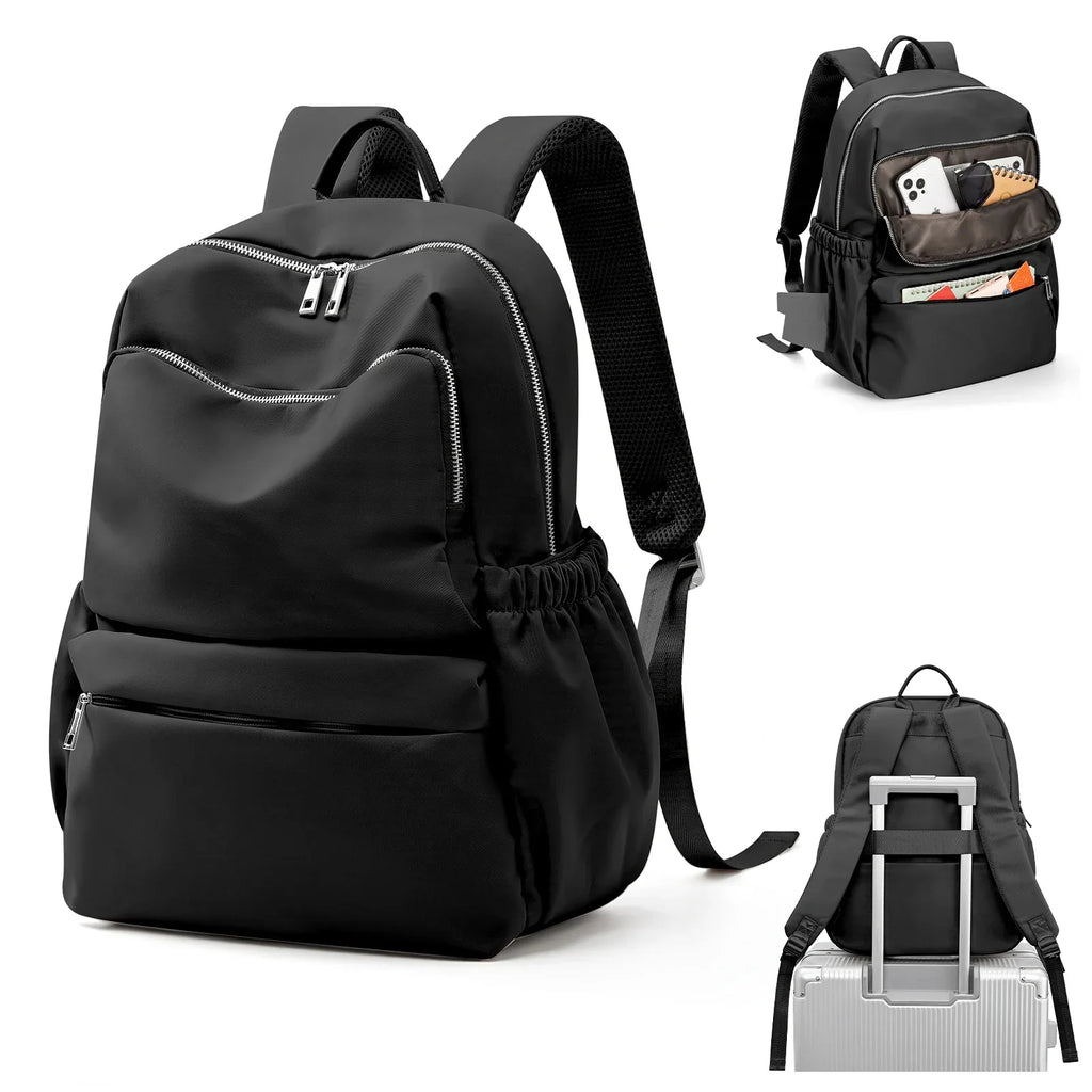 Sac à dos femme ordinateur 15 pouces en nylon déperlant, noir
