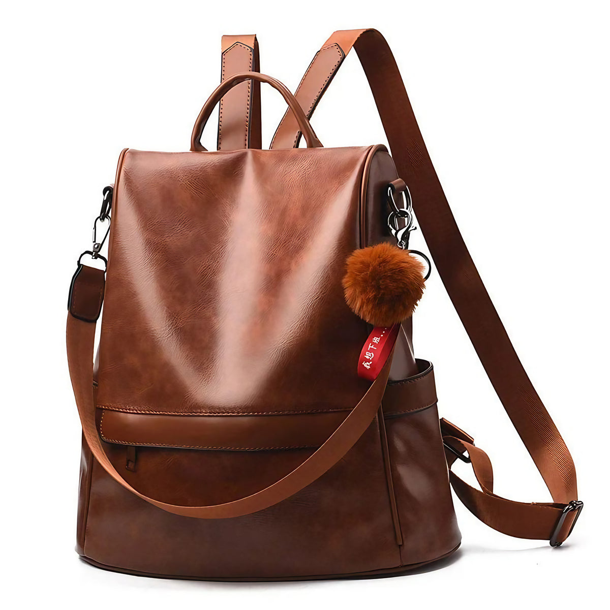 Sac à dos femme en similicuir végan, allure vintage, marron
