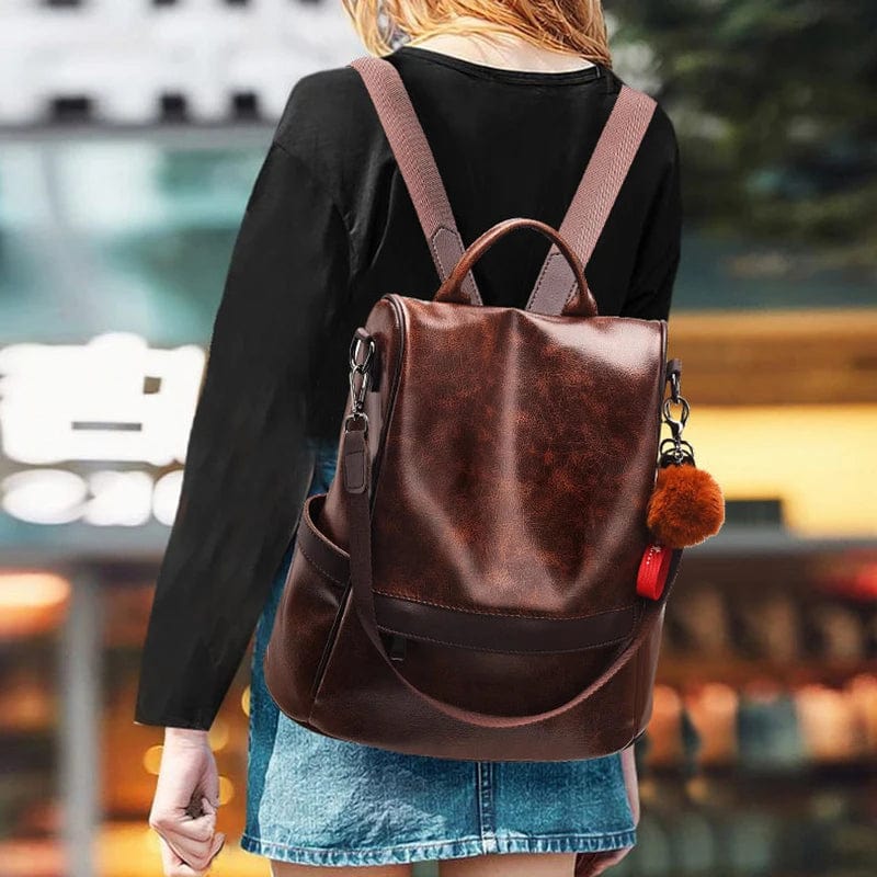 Sac à dos femme en similicuir végan, allure vintage
