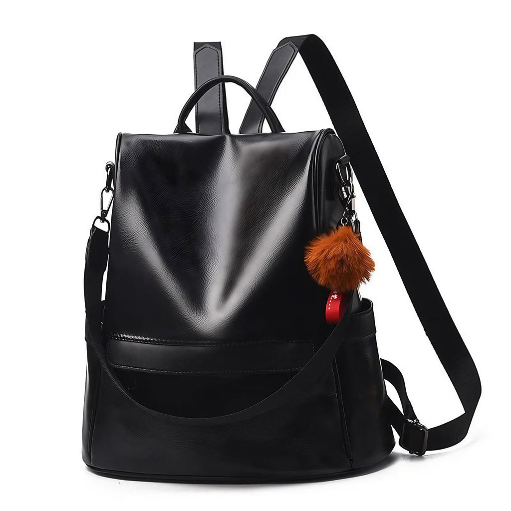 Sac à dos femme en similicuir végan, allure vintage, noir
