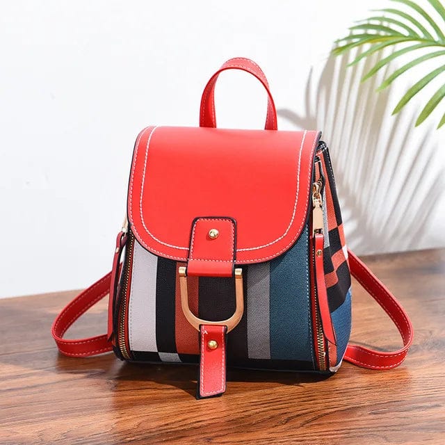 Sac à dos femme de ville léger, similicuir et tissu, rouge