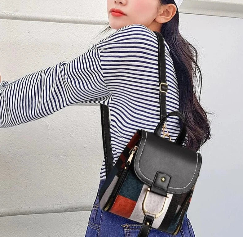 Sac à dos femme de ville léger, similicuir et tissu