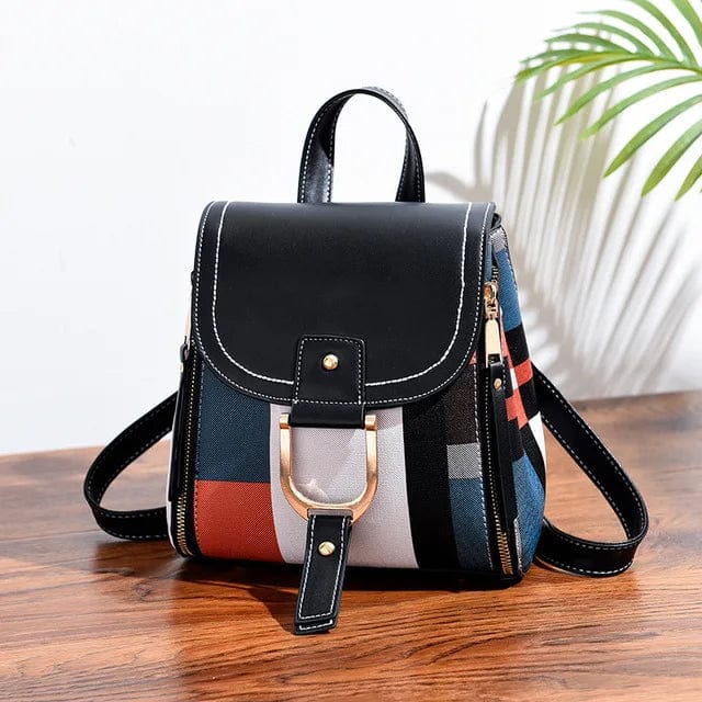 Sac à dos femme de ville léger, similicuir et tissu, noir