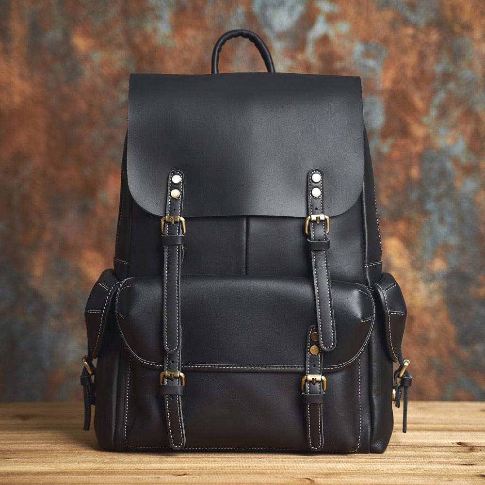 Sac à dos homme vintage pour ordinateur 15,6 pouces, noir