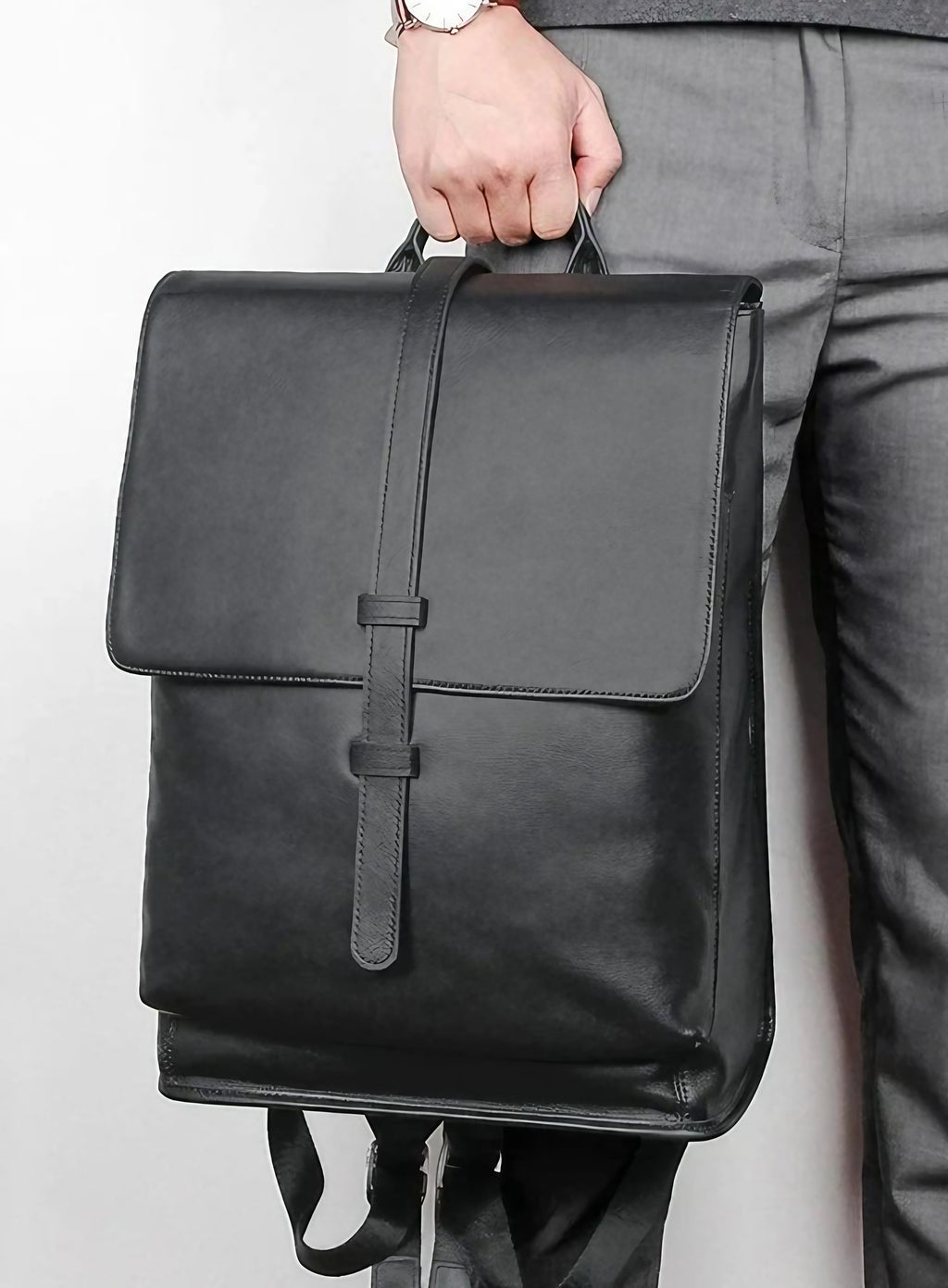 Sac à dos homme en cuir noir, ordinateur 14 pouces, noir