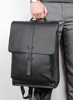Sac à dos homme en cuir noir, ordinateur 14 pouces, noir