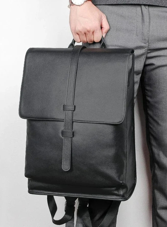 Sac à dos homme en cuir noir, ordinateur 14 pouces, noir