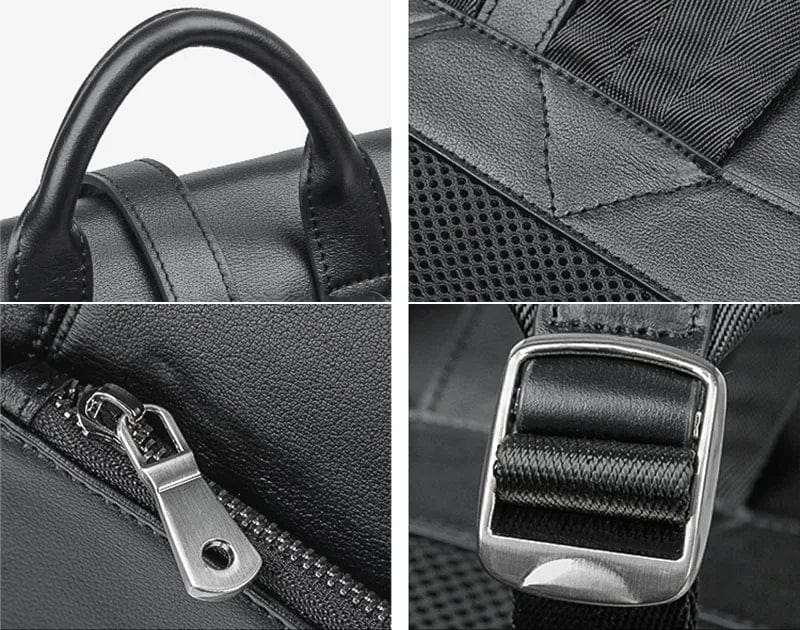 Sac à dos homme en cuir noir, ordinateur 14 pouces