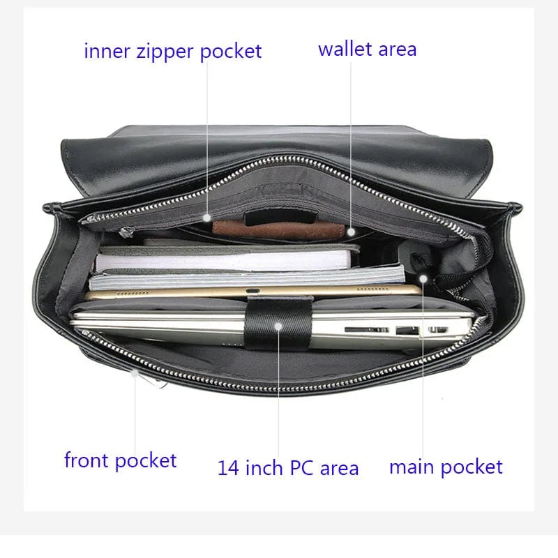 Sac à dos homme en cuir noir, ordinateur 14 pouces