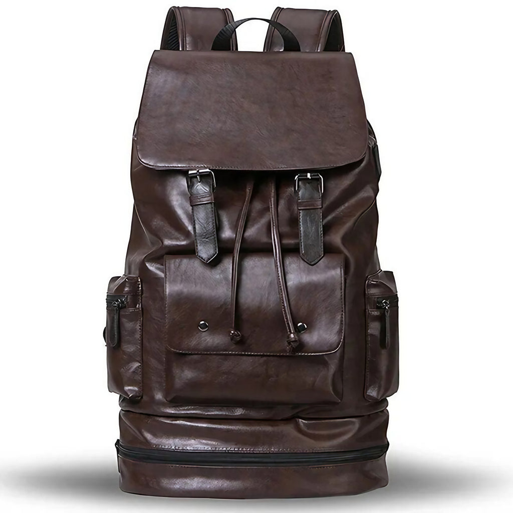 Sac à dos homme imperméable en similicuir, noir ou café, café