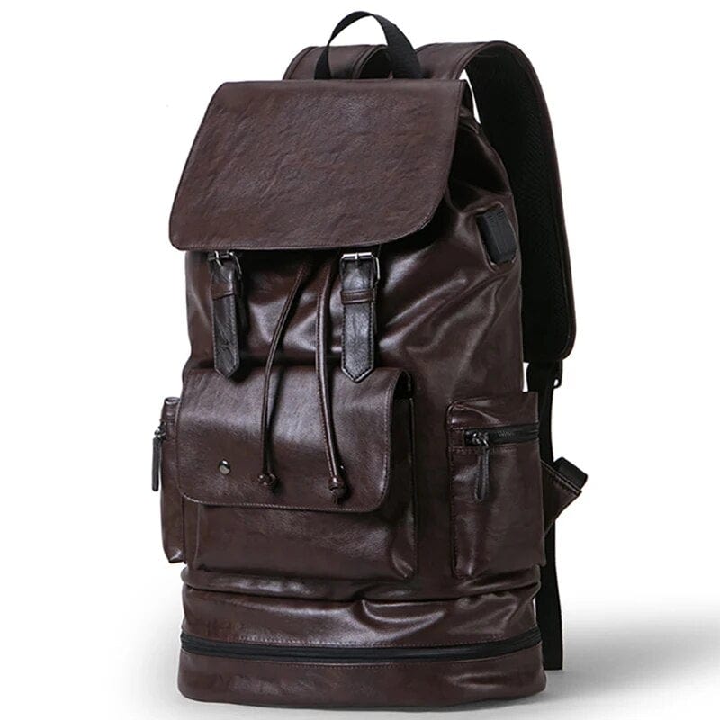 Sac à dos homme imperméable en similicuir, noir ou café