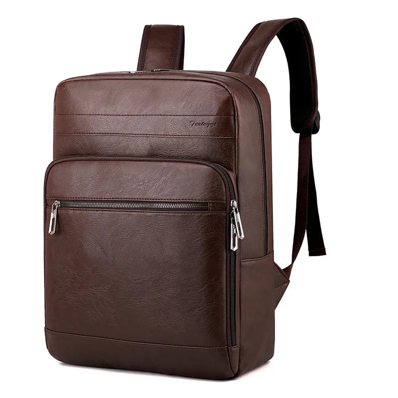 Sac à dos homme en similicuir imperméable, 45 cm de haut, café