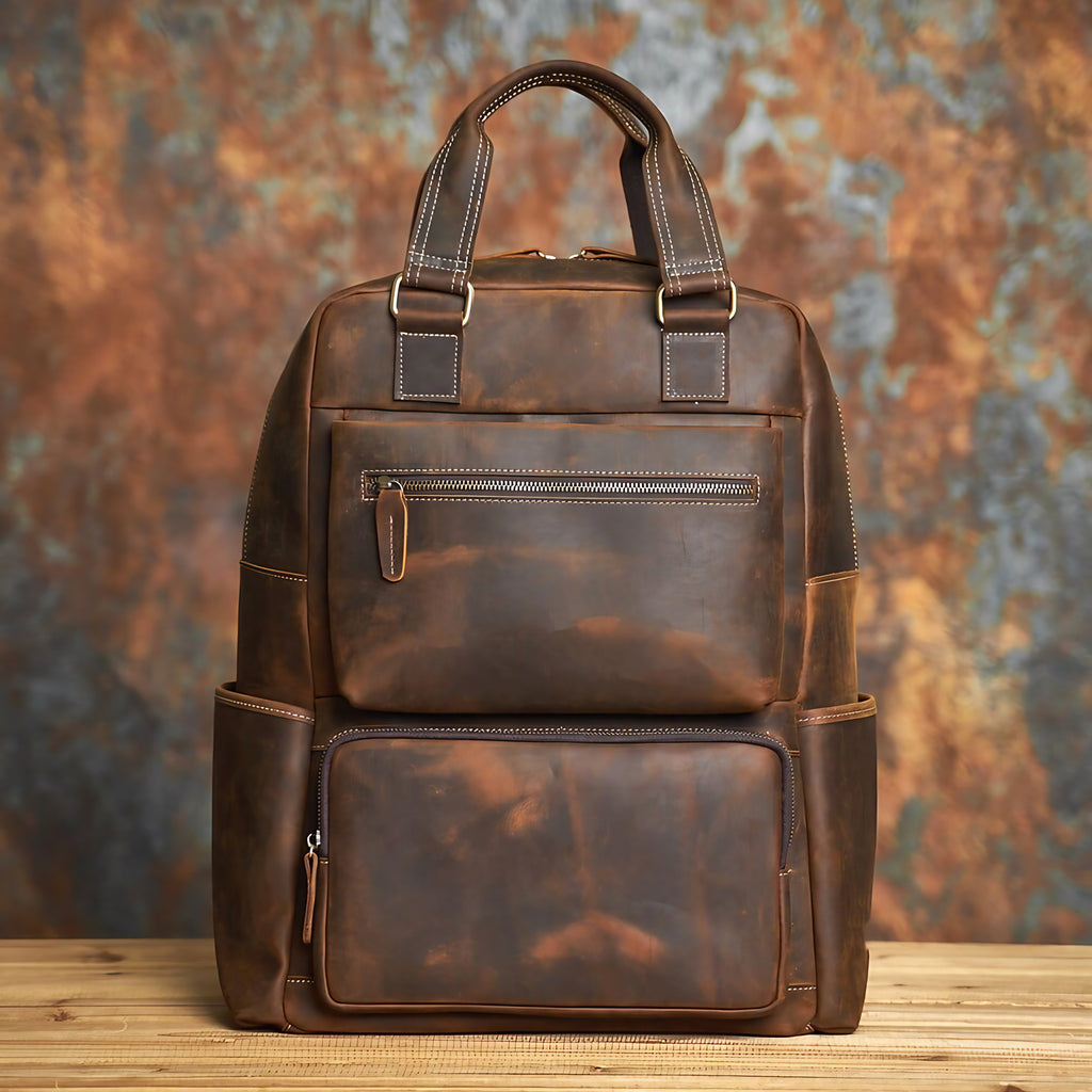 Sac à dos homme en cuir café, ordinateur jusqu'à 16,5 pouces, café