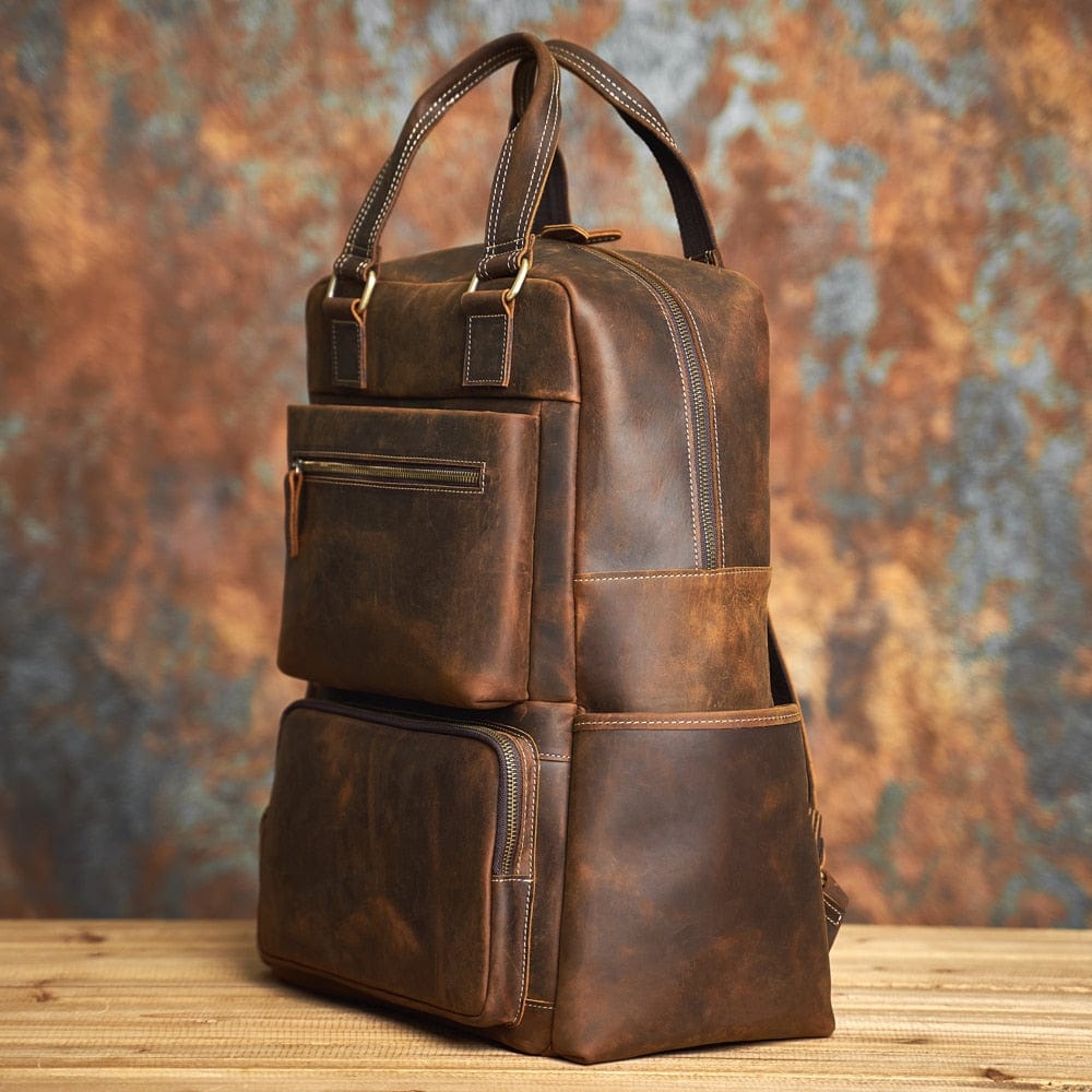 Sac à dos homme en cuir café, ordinateur jusqu'à 16,5 pouces