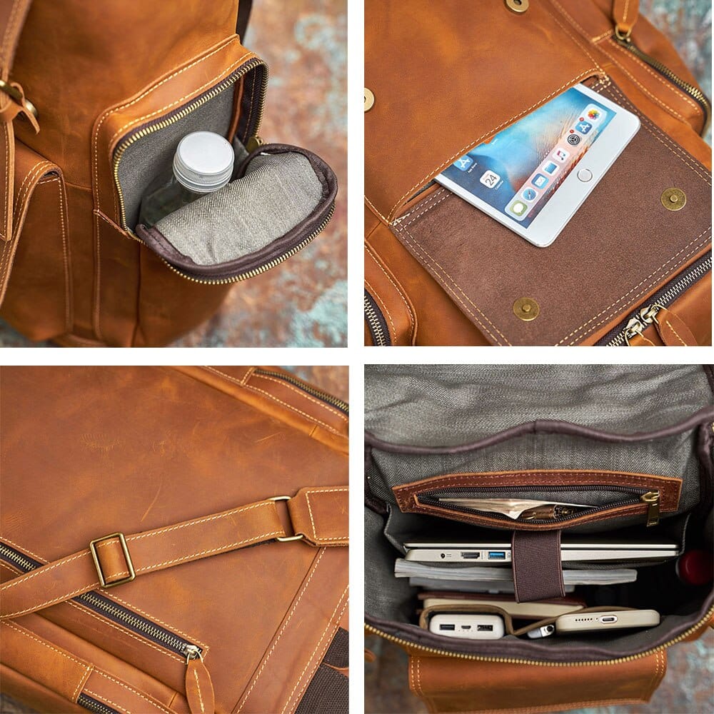 Sac à dos homme en cuir café foncé, 42 x 29 cm