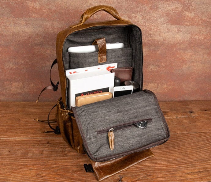 Sac à dos homme rétro en cuir, noir ou café