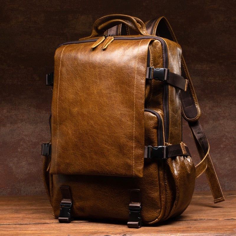 Sac à dos homme rétro en cuir, noir ou café