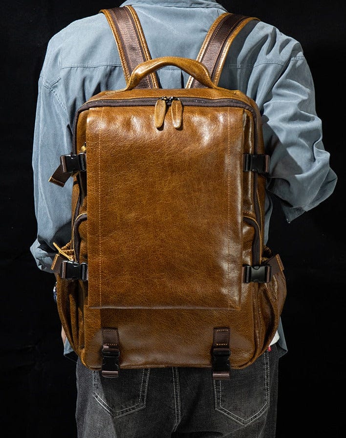 Sac à dos homme rétro en cuir, noir ou café