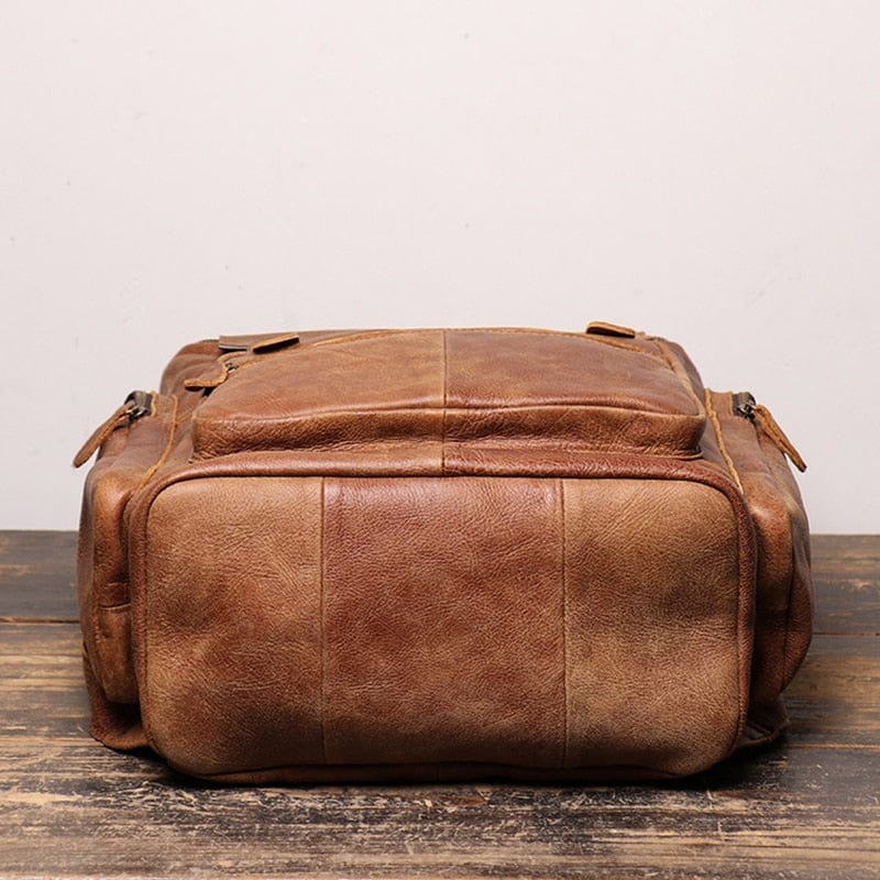 Sac à dos homme vintage en cuir marron, ordinateur 15,6 pouces