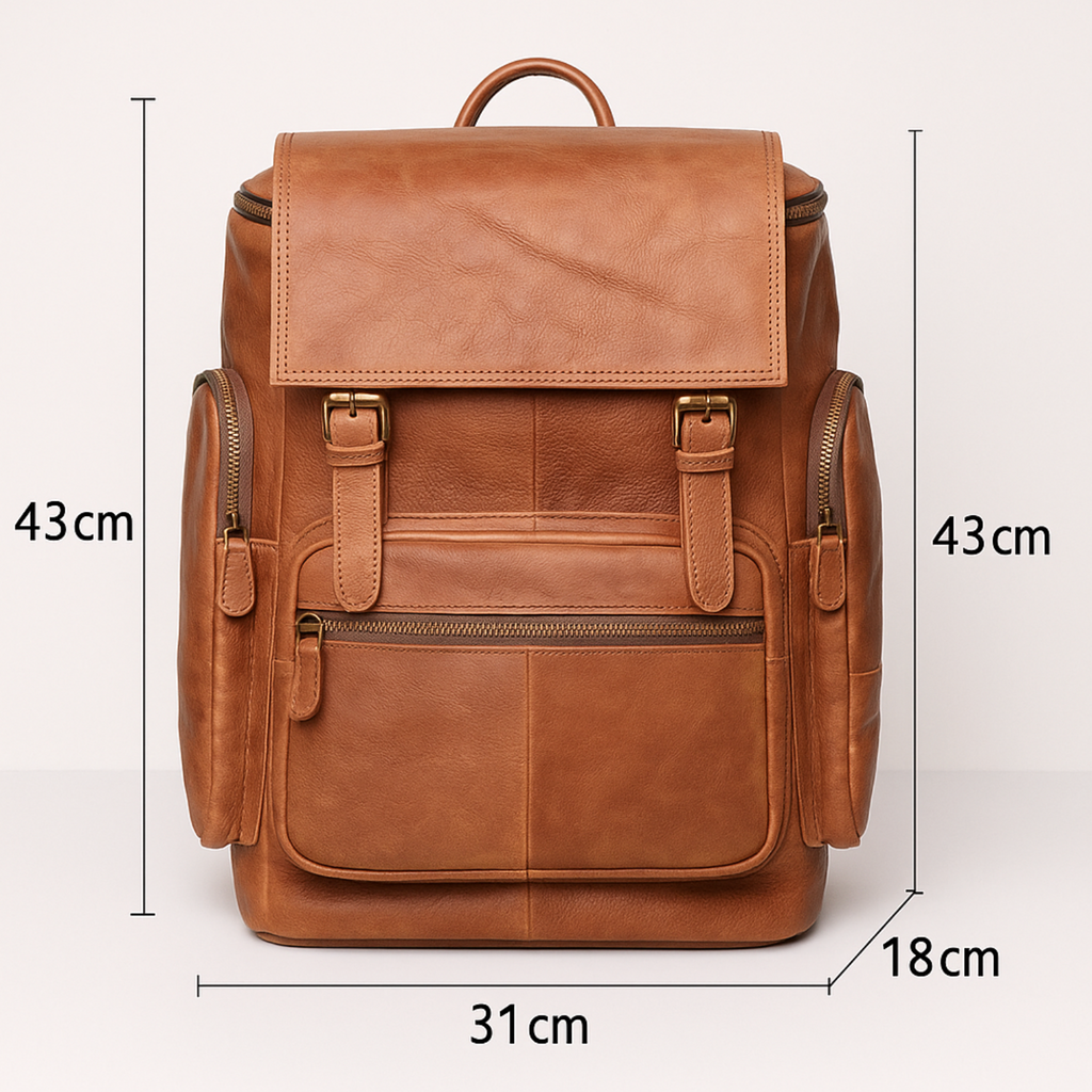Sac à dos homme vintage en cuir marron, ordinateur 15,6 pouces