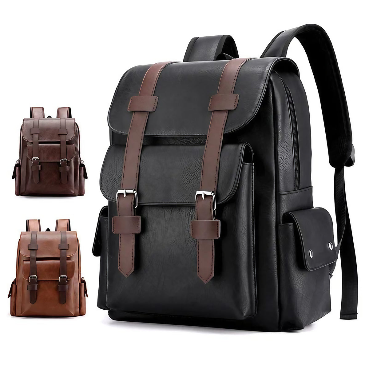 Sac à dos homme en similicuir, compartiment ordinateur