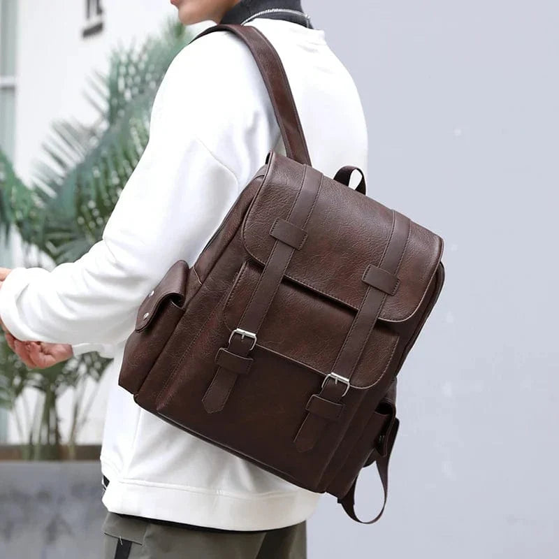 Sac à dos homme en similicuir, compartiment ordinateur