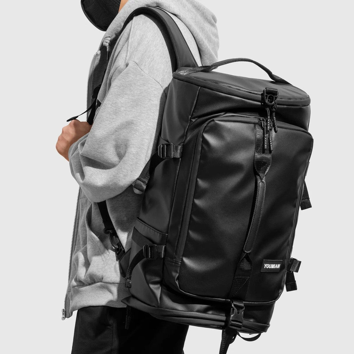Sac à dos homme en similicuir noir pour ordinateur 17 pouces