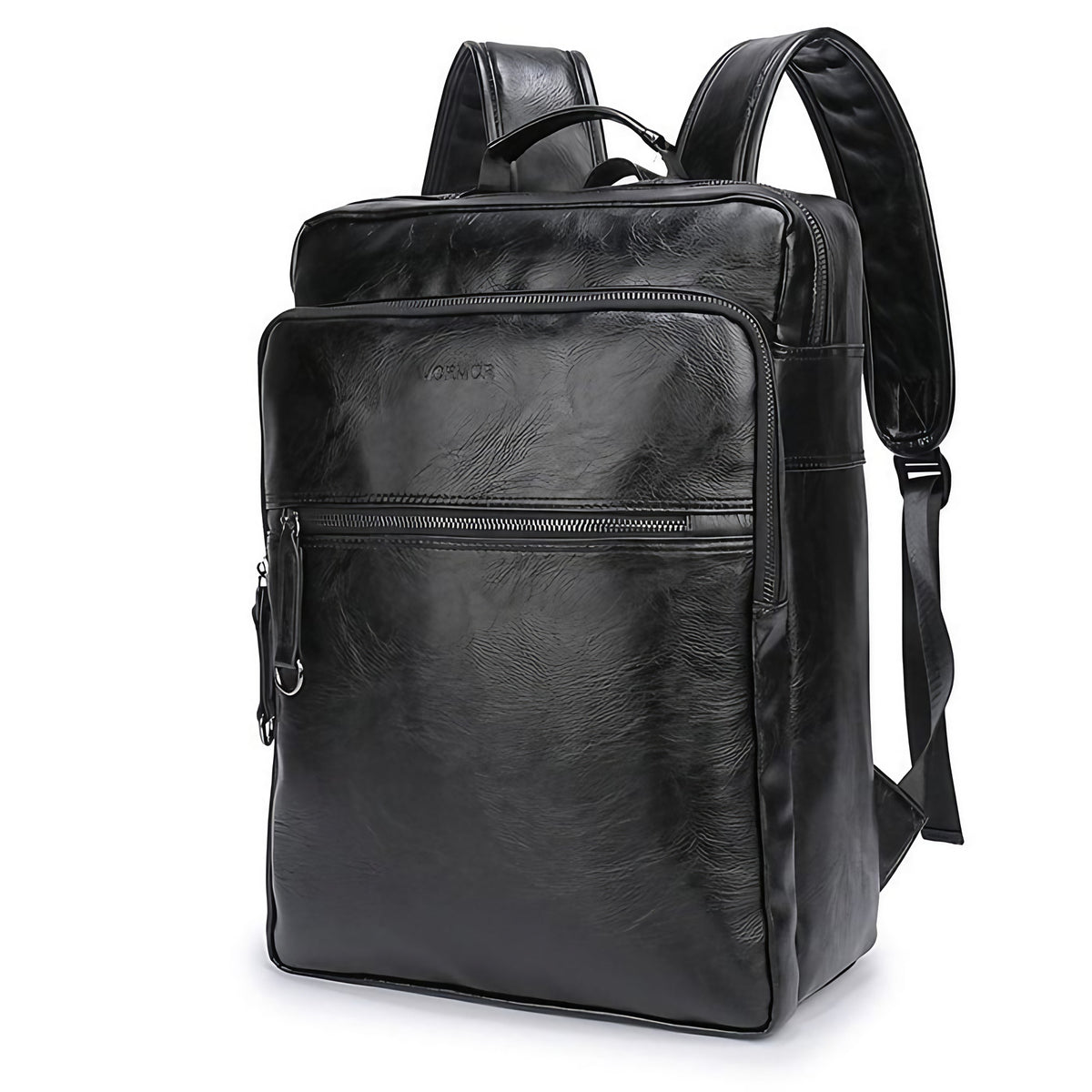 Sac à dos homme en similicuir noir, ordinateur 15,6 pouces, noir