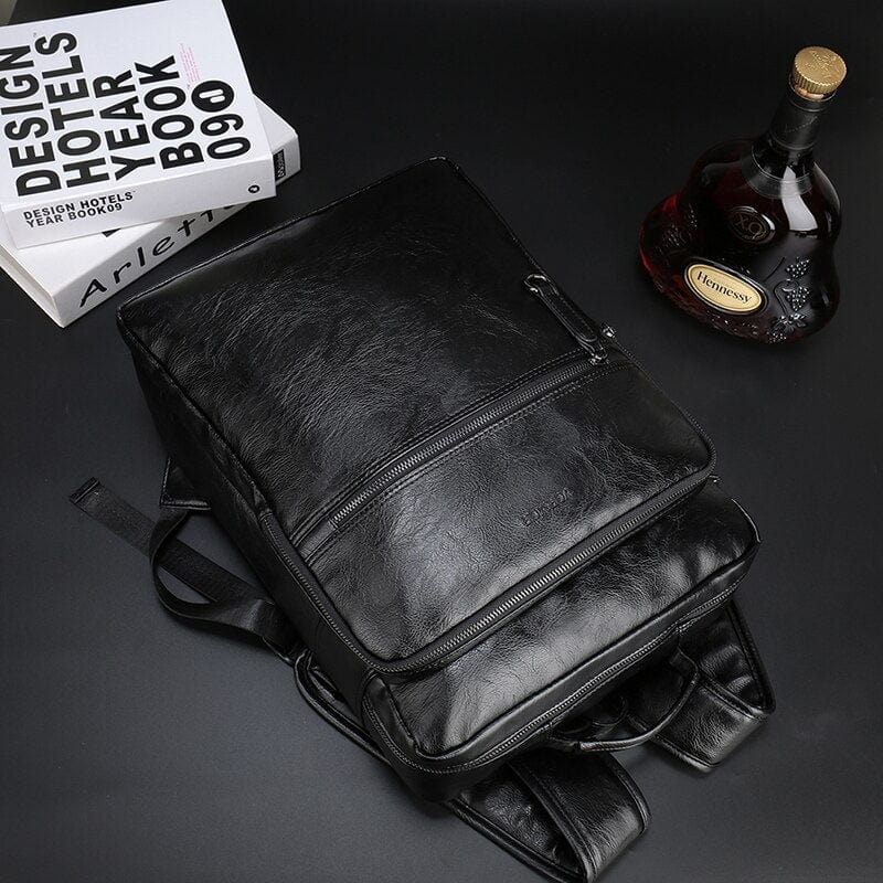 Sac à dos homme en similicuir noir, ordinateur 15,6 pouces