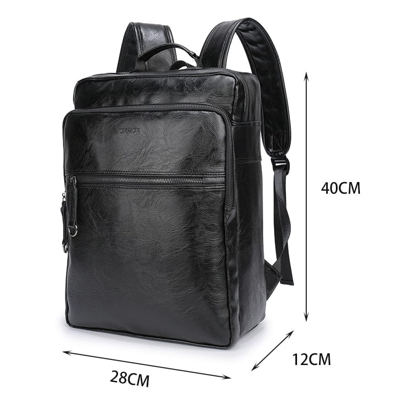 Sac à dos homme en similicuir noir, ordinateur 15,6 pouces