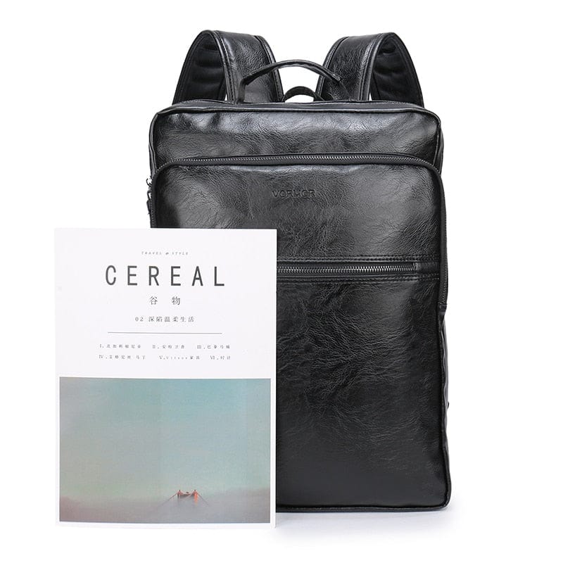 Sac à dos homme en similicuir noir, ordinateur 15,6 pouces