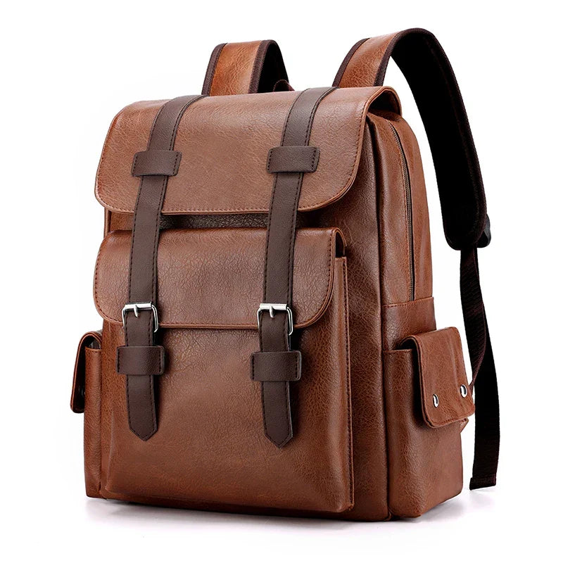 Sac à dos homme rétro à rabat, poche ordinateur 15 pouces, marron