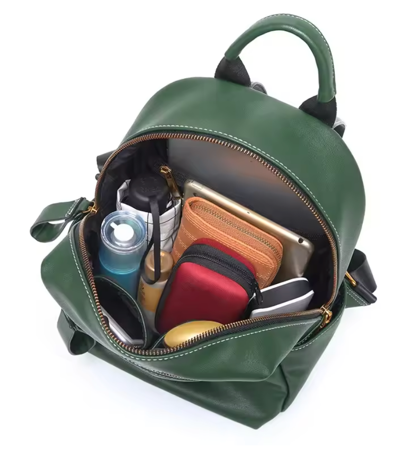 Sac à dos femme en cuir, 29 x 25,5 cm, noir ou vert
